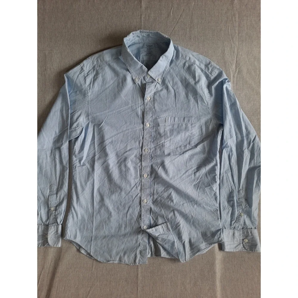 J.Crew Light Weight Shirt Mens Large Slim Fit Striped Blue Long Sleeve Cotton